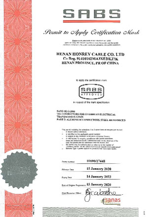 honrey electrical cable sabs certificate